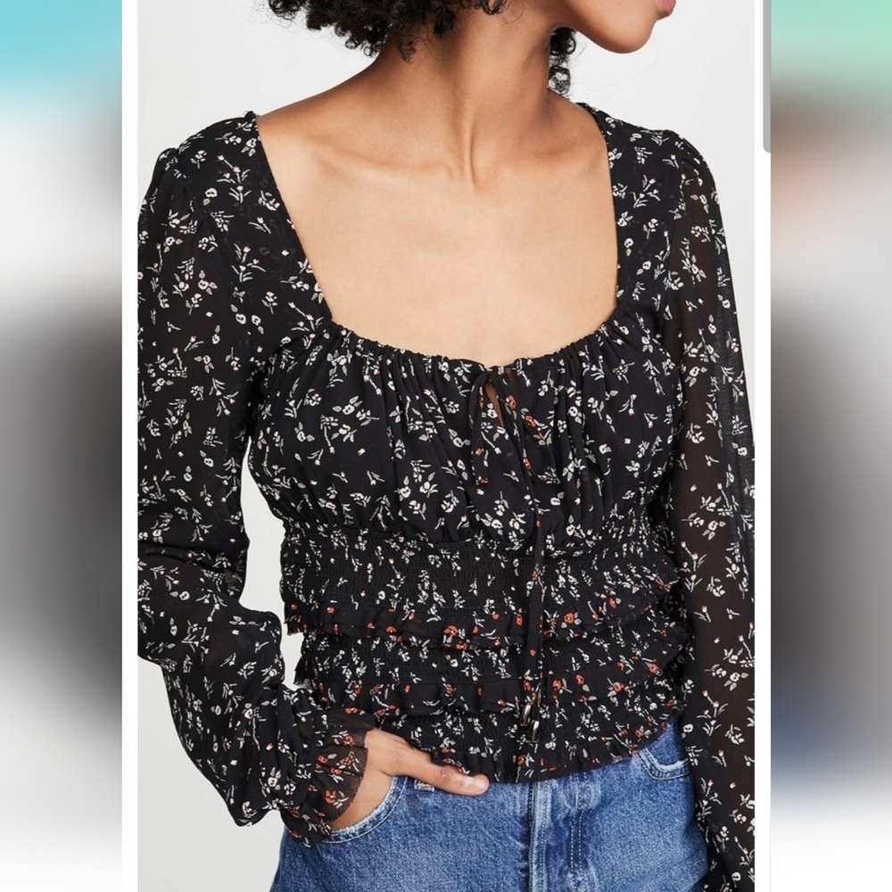 Free People Lolita‎ Floral-Printed Top in Black Size XS